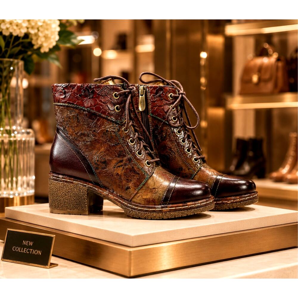 L'Artiste by Spring Step Leather Lace-Up Boots - Fallinluv Brown 5